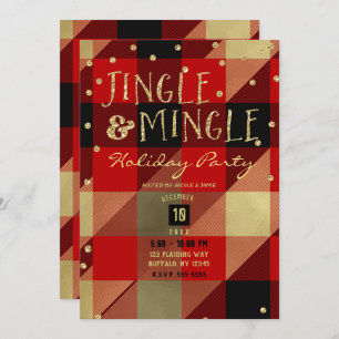 Red Gold Buffalo Kariert Jingle & Mingle Holiday Einladung