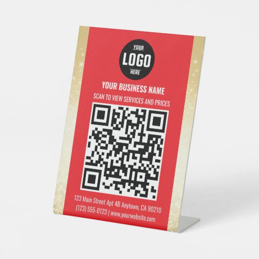Red & Gold Business QR Code Pedestzeichen Sockelschild (Vorderseite)