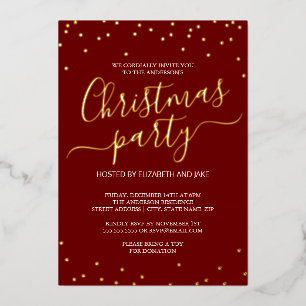 Red Gold Calligraphy Confetti Christmas Party Folieneinladung