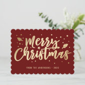 Red Gold Calligraphy Frohe Weihnachten (Stehend Vorderseite)