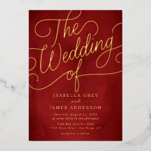Red Gold Calligraphy Script Wedding Folieneinladung