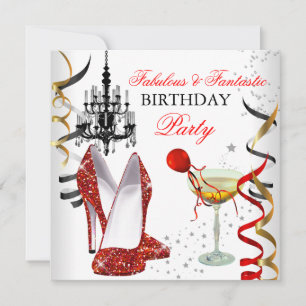 RED Gold Candelier White Champagne Party 2 Einladung