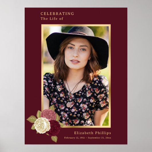 Red Gold Celebration of Life Foto Begräbniszeichen Poster (Vorne)