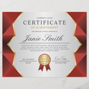 Red & Gold Certificate of Achievement Award