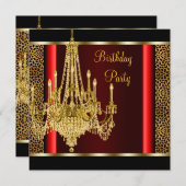 Red Gold Chandelier Leopard Geburtstagsparty Einladung (Vorne/Hinten)
