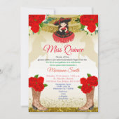 Red gold Charro Quinceañera Einladung (Vorderseite)