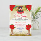 Red gold Charro Quinceañera Einladung (Stehend Vorderseite)