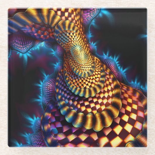 Red & Gold Checkered Mandelbrot Fraktal Glasuntersetzer (Vorderseite)