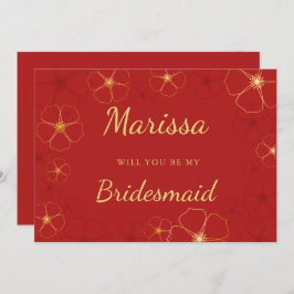 Red Gold Cheroms Blossoms Bridesmaid Vorschlag Car Einladung