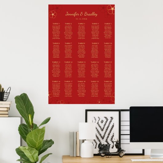 Red Gold Cherry Bloss Seekarte | Benutzerdefiniert Poster (Heimbüro)