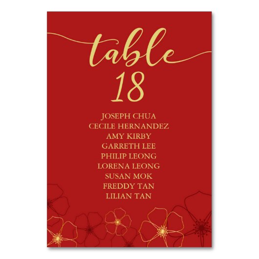 Red Gold Cherry Blüten Gold Seetabelle Tischnummer (Vorderseite)