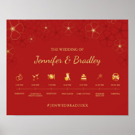 Red Gold Cherry Blüten Hochzeitsszenario Poster