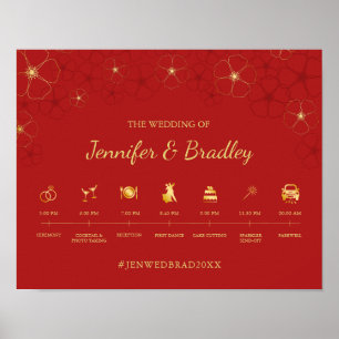 Red Gold Cherry Blüten Hochzeitsszenario Poster