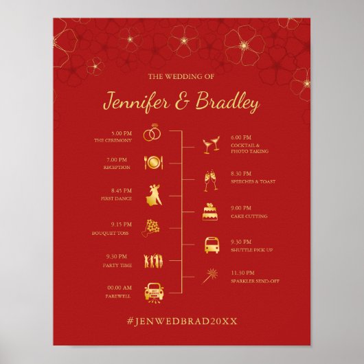 Red Gold Cherry Blüten Hochzeitsszenario Poster (Vorne)