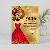Red Gold Chic 16. Geburtstag Sweet 16 Folieneinladung (Stehend vorne)