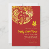 Red gold Chines Dragon und Phoenix Logo Hochzeit Einladung (Vorderseite)