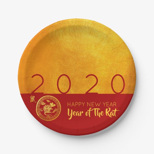 Red Gold Chinese Rat Papier-Schnitt 2020 Party PP Pappteller (Vorderseite)