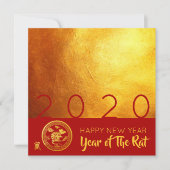Red Gold Chinese Rat Papier-Schnitt 2020 Party SC Einladung (Vorderseite)