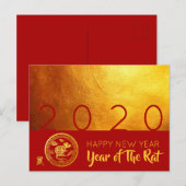 Red Gold Chinese Rat Papier-Schnitt 2020 Postkarte (Vorne/Hinten)