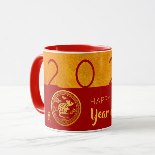 Red Gold Chinese Rat Papierschnitt 2020 Combo Tass Tasse (Vorderseite Links)