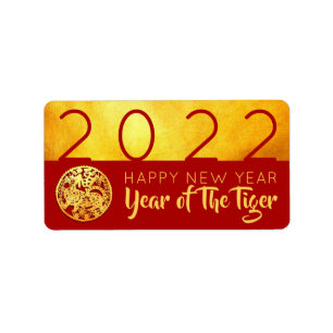 Red Gold Chinese Tiger-Papierschnitt 2022 AL Adressaufkleber