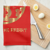 Red Gold Chinesisch Neues Jahr des Kaninchens Geschirrtuch (Viertel Falte)