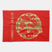 Red Gold Chinesisch Neues Jahr des Kaninchens Geschirrtuch (Horizontal)