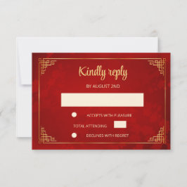 Red Gold chinesische Rahmen Wedding RSVP Karte