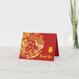 Red gold Chinesischer Drache und Phoenix Logo Hoch Dankeskarte
