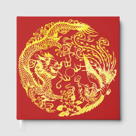 Red gold Chinesischer Drache und Phoenix Logo Hoch Gästebuch