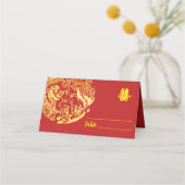 Red gold Chinesischer Drache und Phoenix Logo Hoch Platzkarte (Vorderseite)
