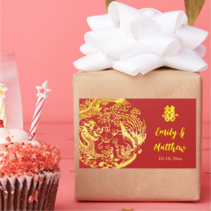 Red gold Chinesischer Drache und Phoenix Logo Hoch Rechteckiger Aufkleber