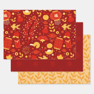 Red & Gold Chinesisches Neujahrsfest Geschenkpapier Set