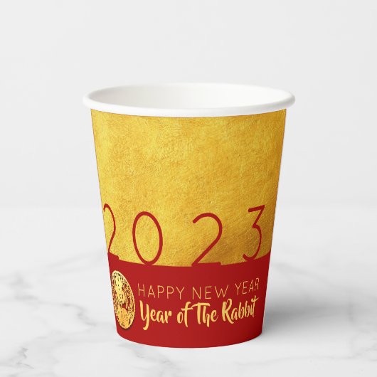 Red Gold Chinesisches Rabbit-Papier-Schnitt 2023 P Pappbecher (Rückseite)