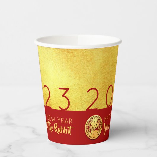 Red Gold Chinesisches Rabbit-Papier-Schnitt 2023 P Pappbecher (Links)
