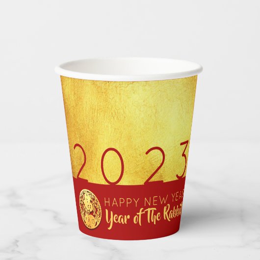 Red Gold Chinesisches Rabbit-Papier-Schnitt 2023 P Pappbecher (Vorderseite)