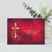 Red Gold Christlich Cross Wedding RSVP Karte (Stehend Vorderseite)