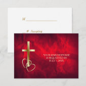 Red Gold Christlich Cross Wedding RSVP Karte (Vorne/Hinten)