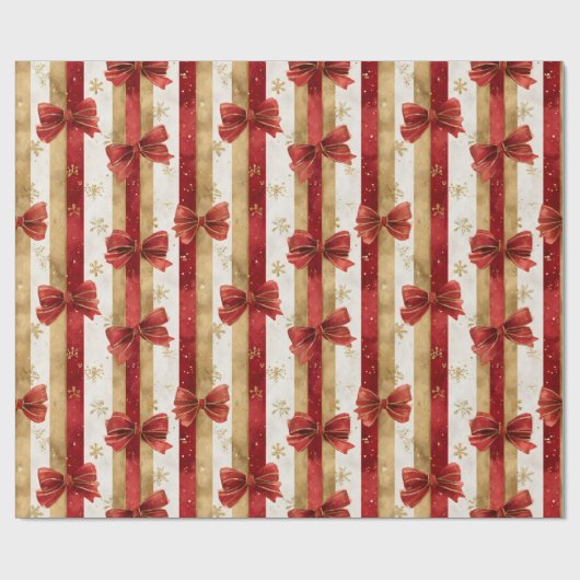 Red Gold Christmas Bows Geschenkpapier (Flach)