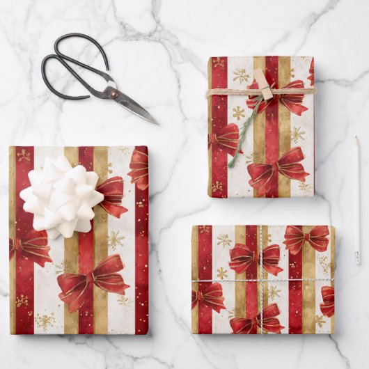 Red Gold Christmas Bows Geschenkpapier Set (Vorderseite)