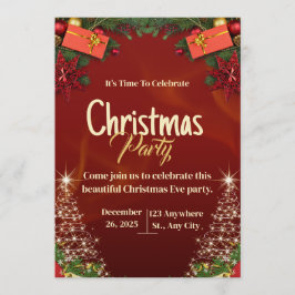 Red & Gold Christmas Eve Party Invitation Card Einladung