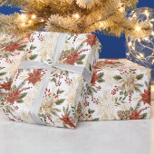 Red Gold Christmas Floral Geschenkpapier