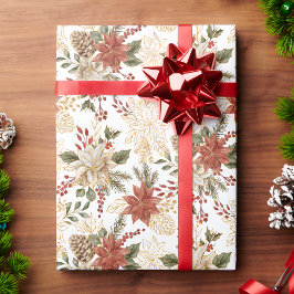 Red Gold Christmas Floral Geschenkpapier