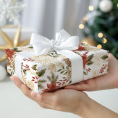 Red Gold Christmas Floral Geschenkpapier