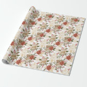 Red Gold Christmas Floral Geschenkpapier (Ungerollt)