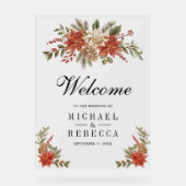 Red Gold Christmas Floral Wedding Welcome Acrylschild (Vorderseite)