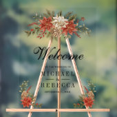 Red Gold Christmas Floral Wedding Welcome Acrylschild (Neutral)