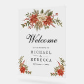 Red Gold Christmas Floral Wedding Welcome Acrylschild (Winkel)