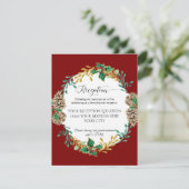 Red Gold Christmas Holly Pine Hochzeit Empfang Einladung (Stehend Vorderseite)