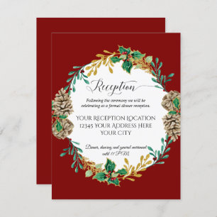 Red Gold Christmas Holly Pine Hochzeit Empfang Einladung